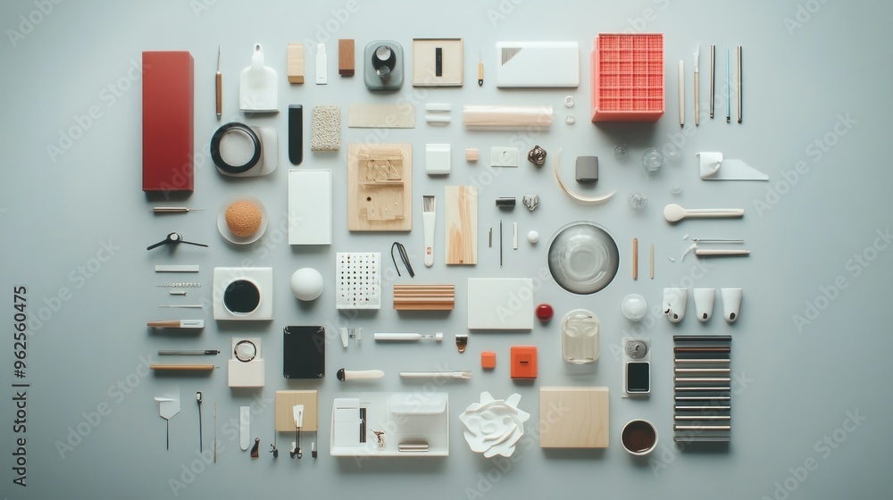 An Arrangement of Various Objects in a Grid Pattern An Arrangement of Various Objects in a Grid Pattern