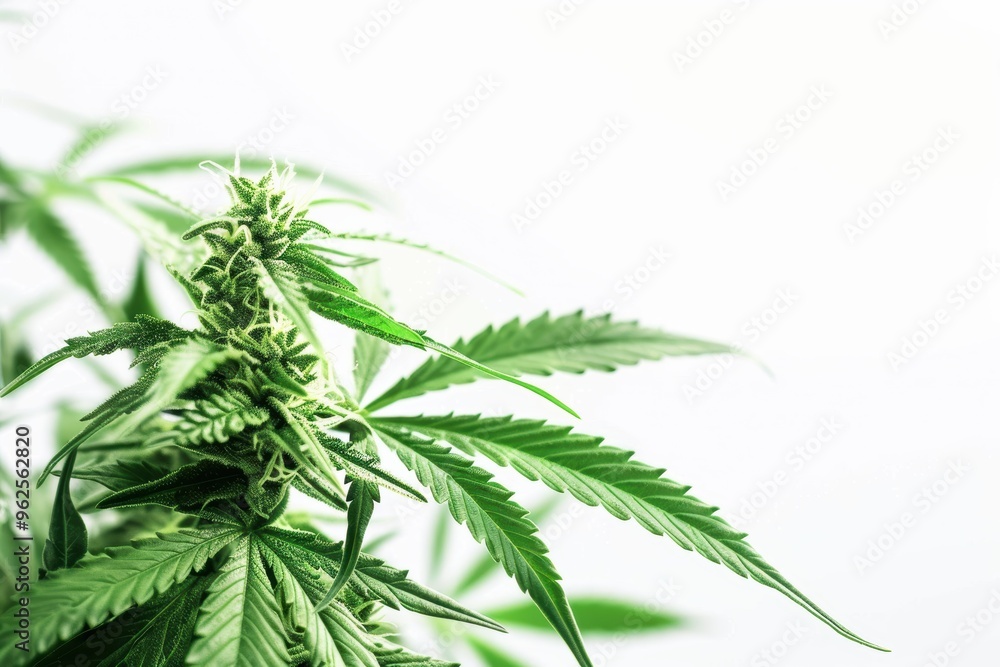 Close-up of a green cannabis plant with detailed leaves Close-up of a green cannabis plant with detailed leaves