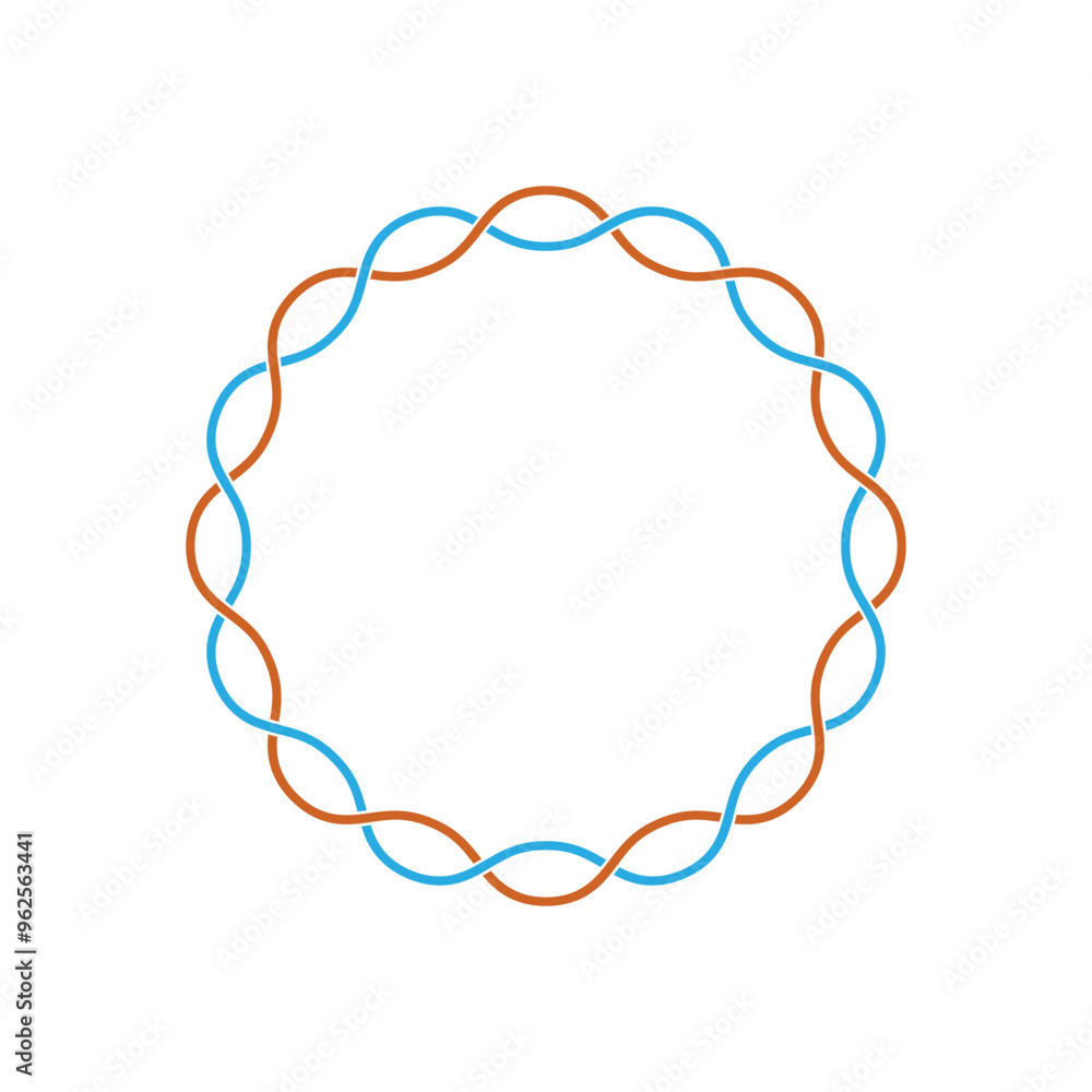 Obraz premium circular frame with overlapping two color wavy lines on white background. vector illustration
