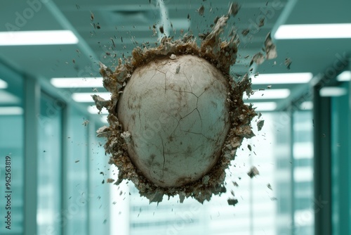 Cracked egg exploding in air photo