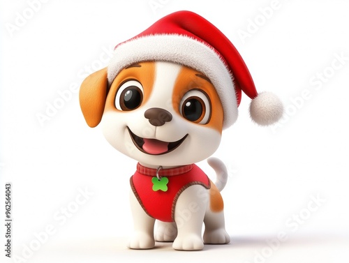 3D Christmas Dog. Cute Cartoon Puppy