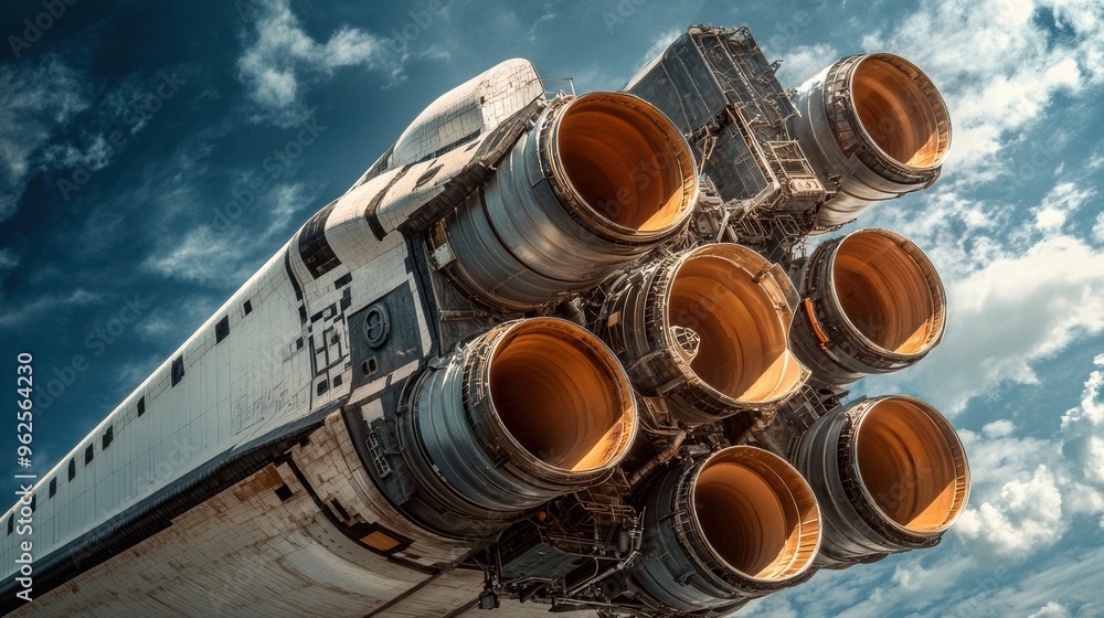 Powerful Rocket Launch Blasting into the Cloudy Sky