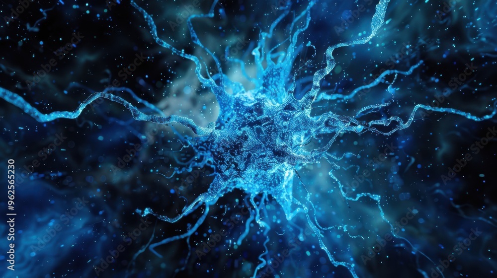 An abstract image of a neuron-like structure bursting with blue hues against a dark black background, creating a visually striking and dynamic effect.
An abstract image of a neuron-like structure bursting with blue hues against a dark black background, creating a visually striking and dynamic effect.