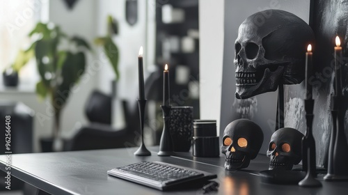 Ominous Skull Decor in a Dark Room photo