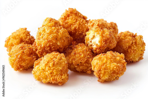 A pile of golden, crispy fried cheese balls, perfect for snacking or appetizers.