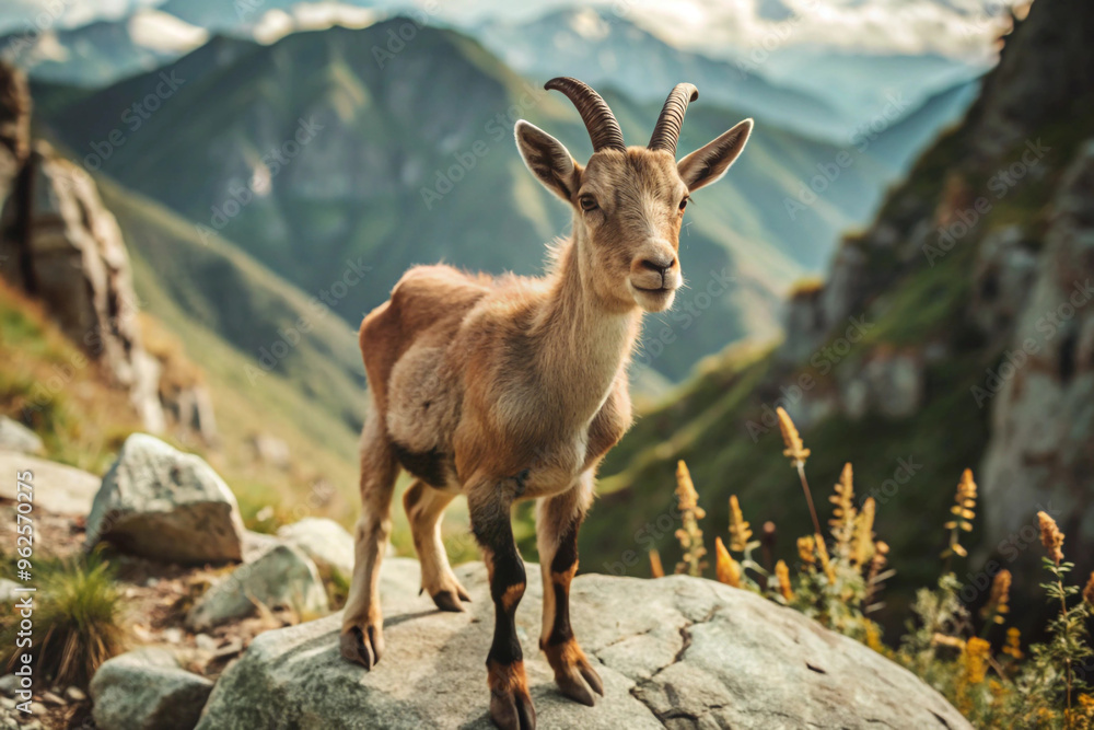 A Young Ibex Standing on a Rocky Mountain Ridge A Young Ibex Standing on a Rocky Mountain Ridge