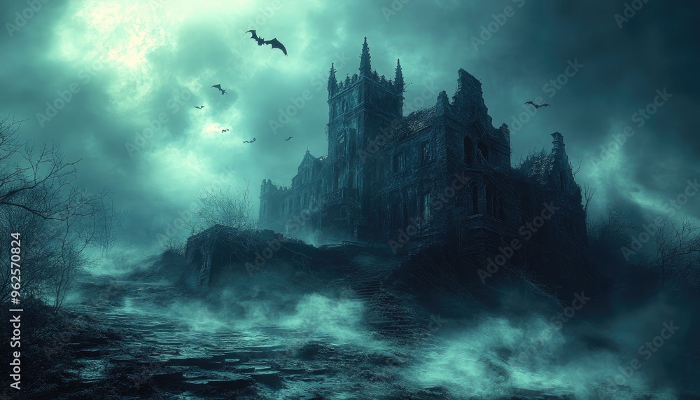 Haunted Castle in Foggy Night Haunted Castle in Foggy Night
