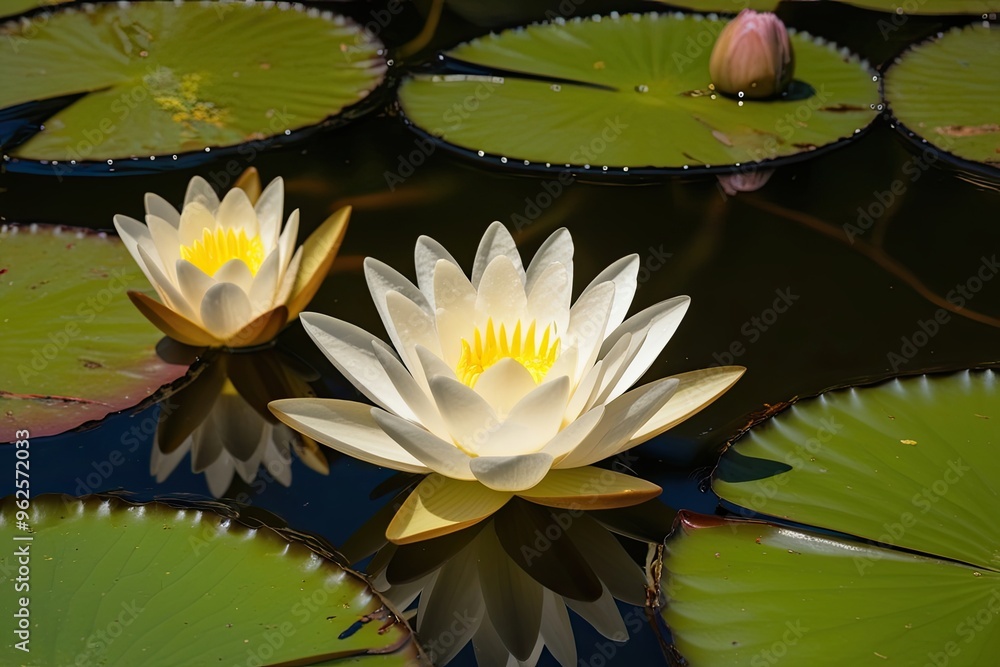 Ivory Water Lily Showcasing Summer Beauty in a Tranquil Pond Ivory Water Lily Showcasing Summer Beauty in a Tranquil Pond