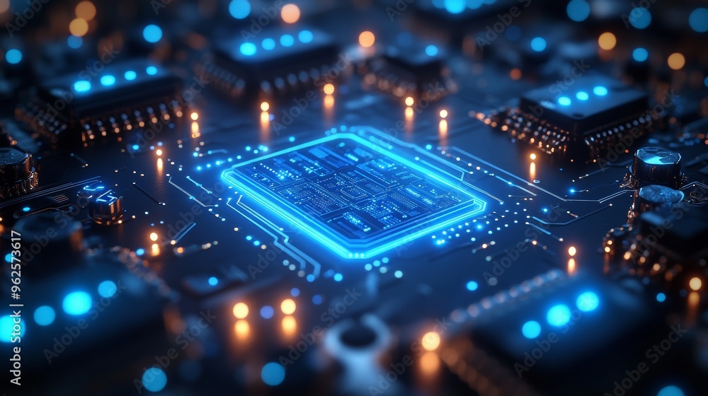 Abstract digital background with blue glowing light and circuit board lines. Digital technology concept, big data connection or cyber security. Abstract futuristic dark background Abstract digital background with blue glowing light and circuit board lines. Digital technology concept, big data connection or cyber security. Abstract futuristic dark background