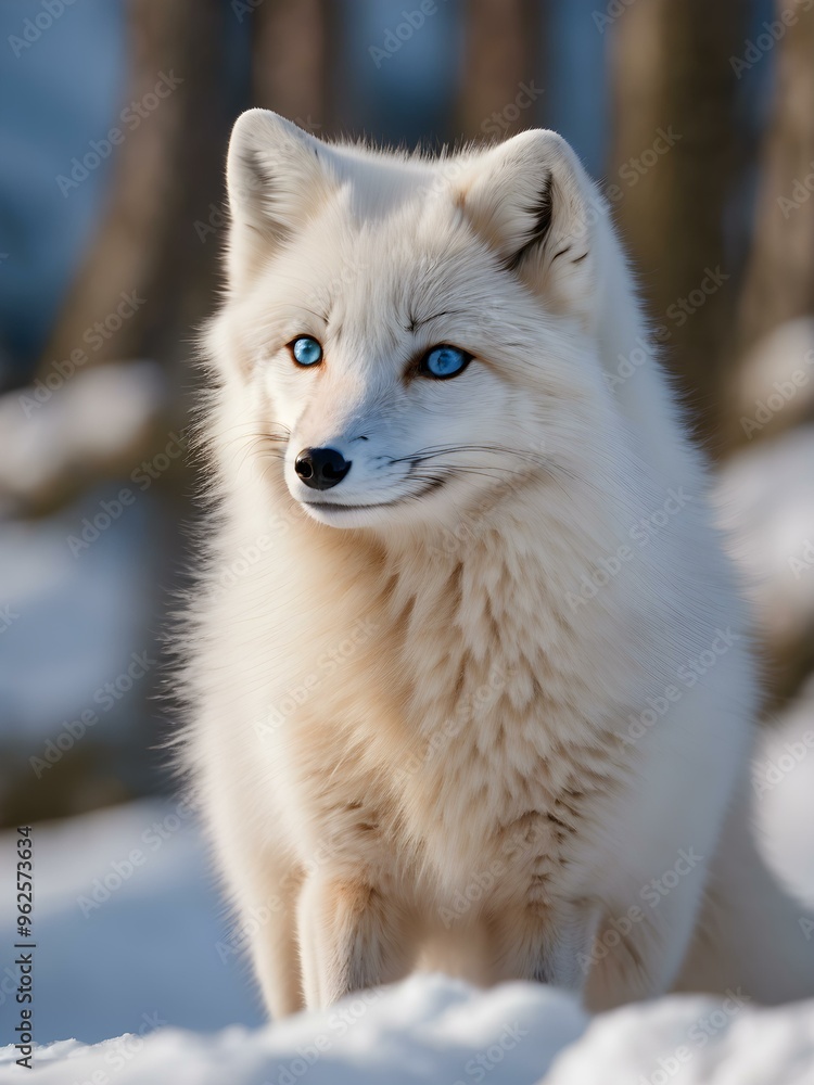 Arctic fox blending into a snowy landscape with a piercing blue gaze
Arctic fox blending into a snowy landscape with a piercing blue gaze