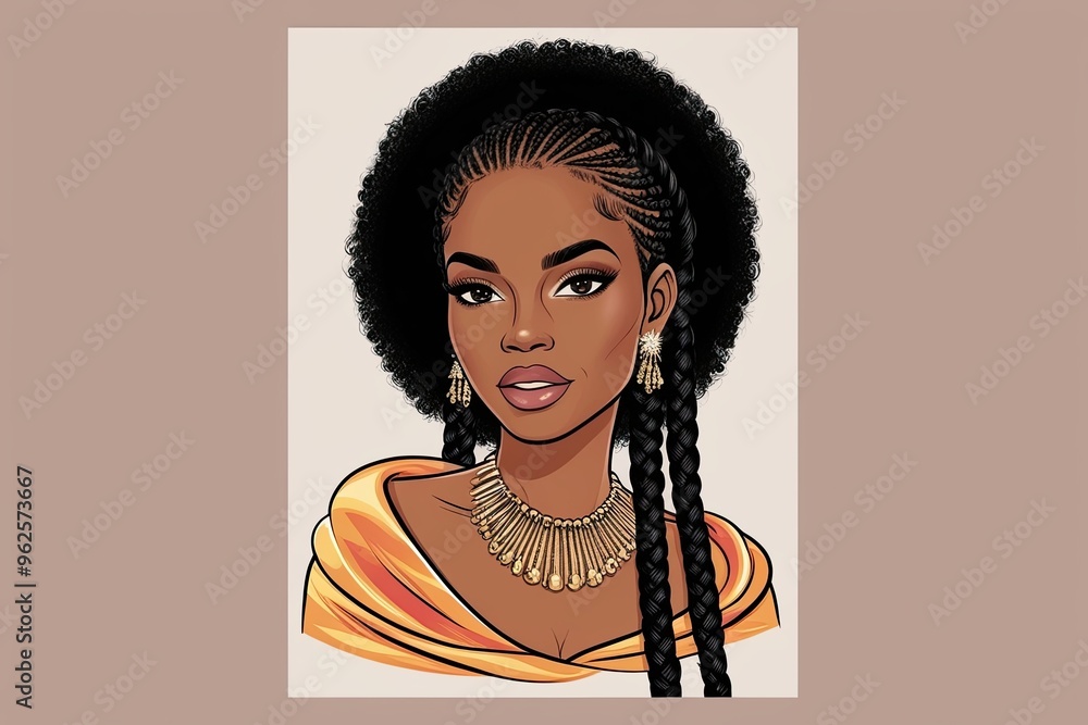 Elegant African American Illustration Featuring a Chic Fashion Diva in ...