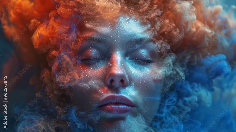 Mystical Dreamscape: A woman's face emerges from ethereal smoke, bathed in otherworldly light. The image evokes a sense of wonder, mystery, and the power of dreams. Mystical Dreamscape: A woman's face emerges from ethereal smoke, bathed in otherworldly light. The image evokes a sense of wonder, mystery, and the power of dreams.
