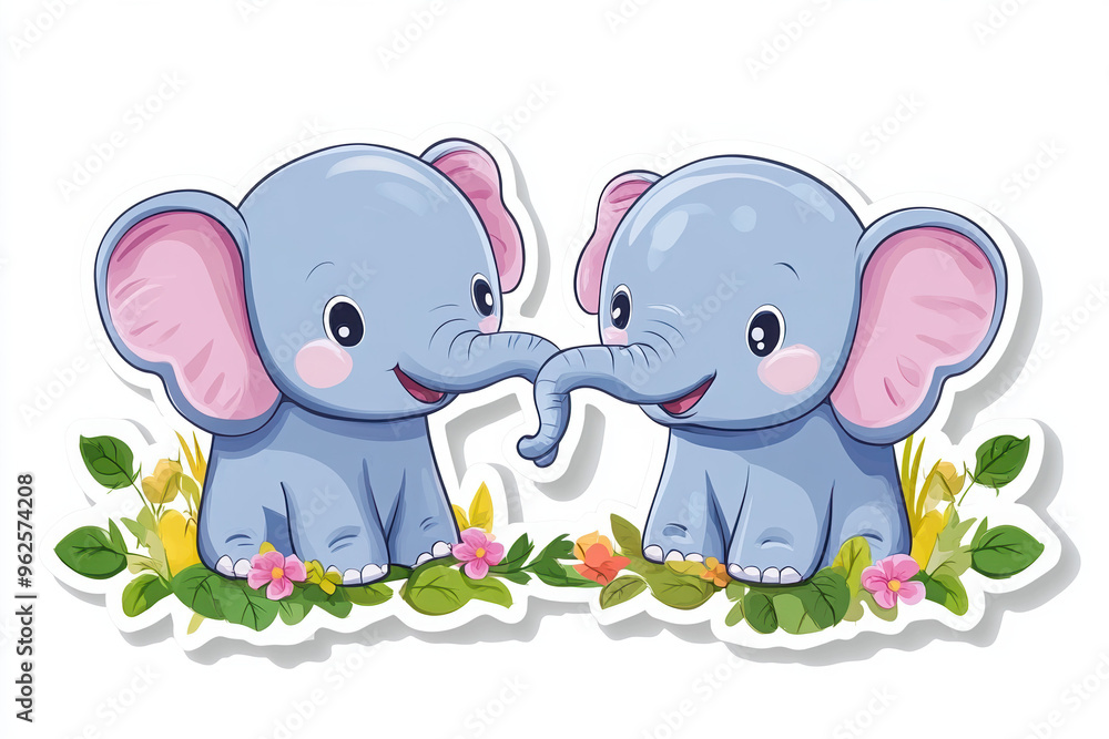 Fototapeta premium elephant cartoon cute animal character baby elephant illustration wildlife playful happy fun children’s art nursery decor vibrant colors smiling adorable 