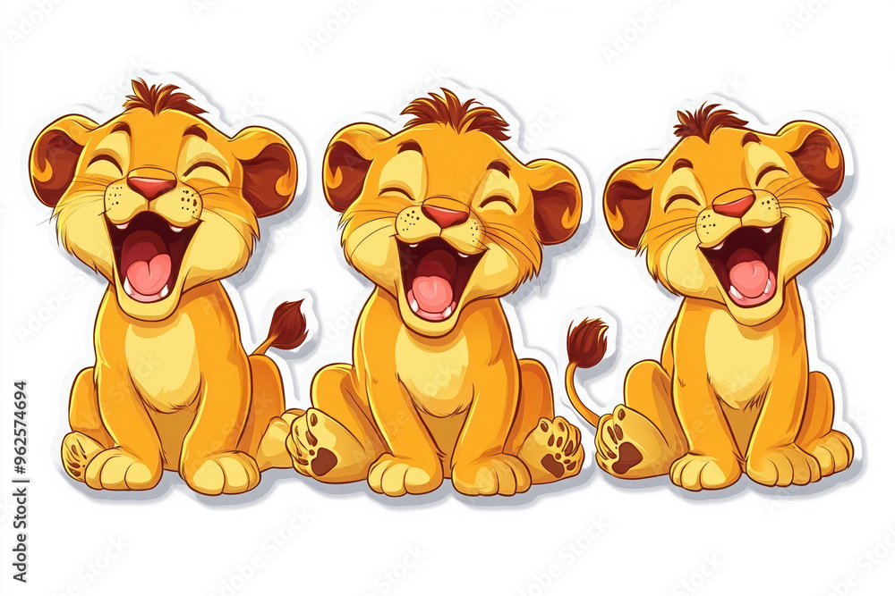 Fototapeta premium lion cute cartoon animal character happy funny smile baby lion adorable wildlife jungle playful illustration graphic design digital art children\'s art safari roaring nature 