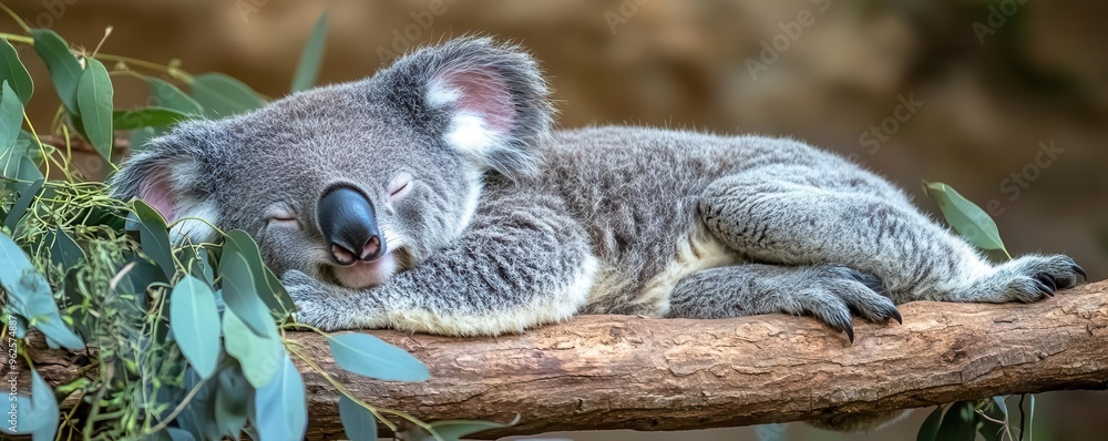 A juvenile koala napping on a low eucalyptus branch, with detailed fur texture, wildlife photography, capturing the innocence of wildlife A juvenile koala napping on a low eucalyptus branch, with detailed fur texture, wildlife photography, capturing the innocence of wildlife