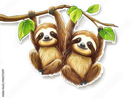 sloth cute sloths cartoon sloths adorable animals animal illustration playful sloths hanging sloths sloth duo two sloths graphic art nature illustration playful creatures photo