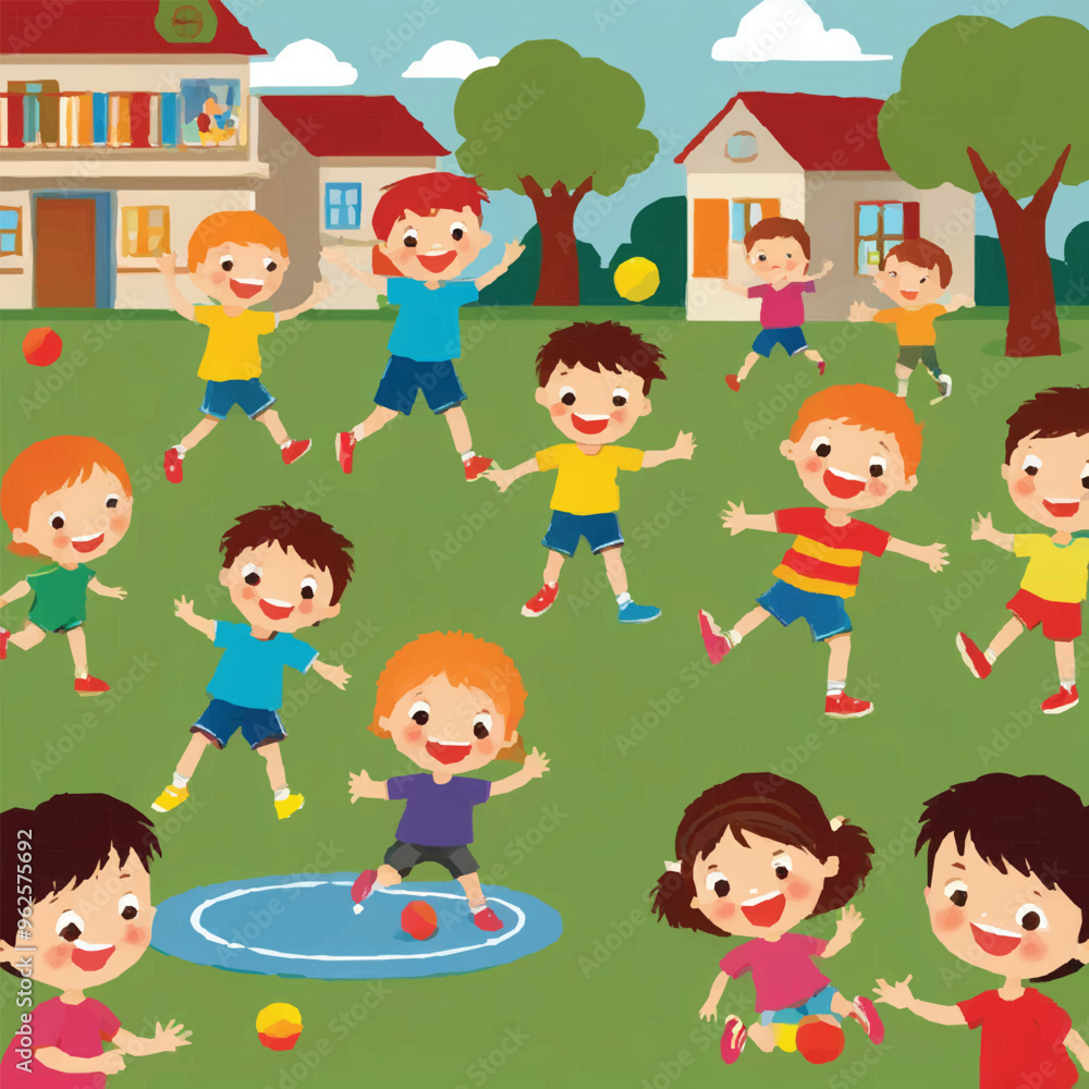 Group of kids playing on playground spending time in games, having fun, fooling around. Children playing in the park. Playground with kids. Summer activities. School yard with kids. Summer camp. Group of kids playing on playground spending time in games, having fun, fooling around. Children playing in the park. Playground with kids. Summer activities. School yard with kids. Summer camp.