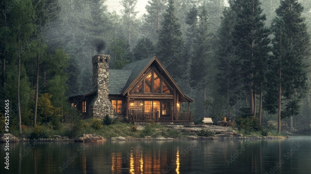 Fototapeta premium Secluded Cabin by the Lake