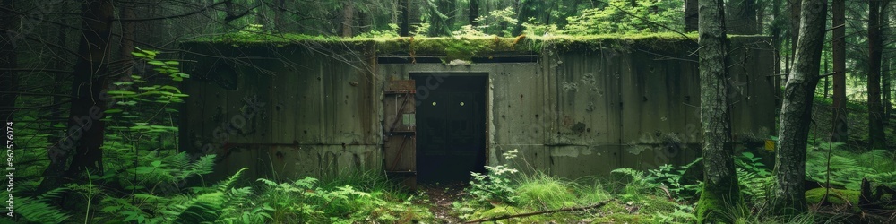 Entrance to an underground military facility in a forested region Abandoned concrete structure in a woodland setting used during conflicts Entrance to an underground military facility in a forested region Abandoned concrete structure in a woodland setting used during conflicts