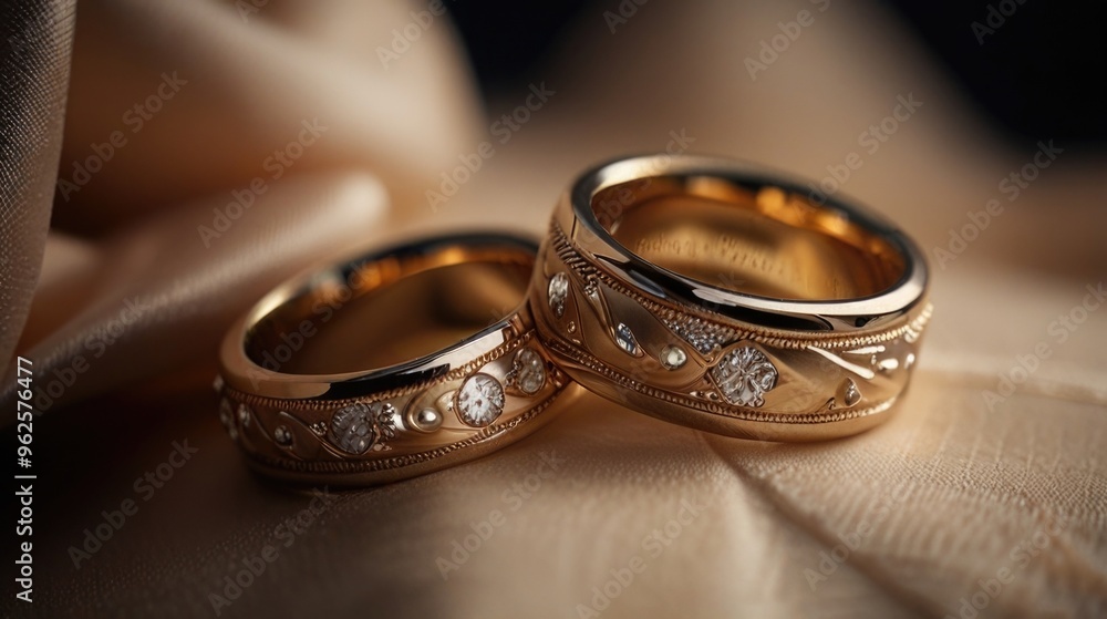 Wedding couple rings over silk fabric Wedding couple rings over silk fabric