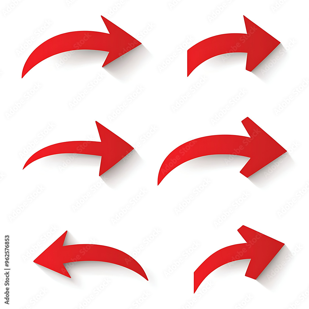 Red curved arrows set on a white background Red curved arrows set on a white background