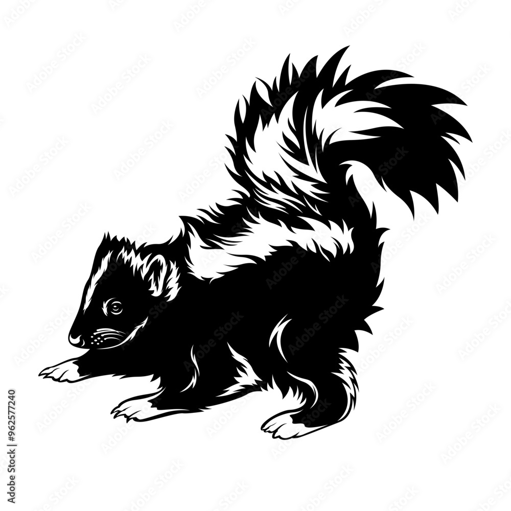 Obraz premium Skunk | Smelly Skunk | Wild Animal | Woodland Animal | Zoo Animal | Stinky Skunk | Wildlife | Black & White Mammal | Original Illustration | Vector and Clipart | Cutfile and Stencil
