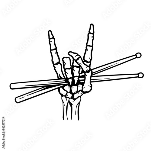 Skull RocknRoll | Hand Skull | Skull Hand w/Drumstick | Skeleton Musician | Rock & Roll | Skeleton Hand | Drum Stick | Skeleton Hand | Original Illustration | Vector and Clipart | Cutfile and Stencil