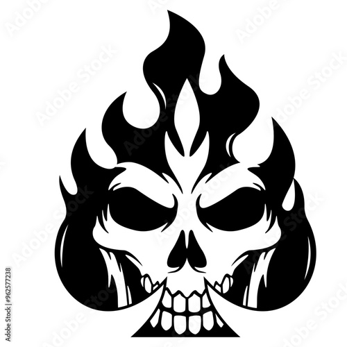 Skull Spade | Flaming Skull | Flaming Spade | Deck of Cards | Spade Skull | Skull Face | Spade | Playing Card | Original Illustration | Vector and Clipart | Cutfile and Stencil