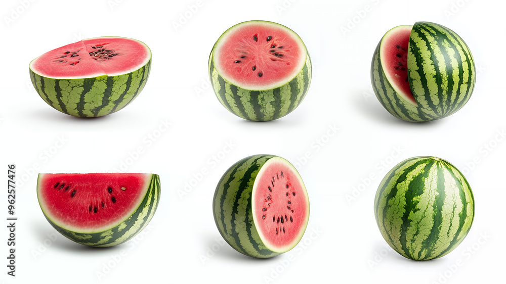 Watermelons on white background, whole and half Watermelons on white background, whole and half