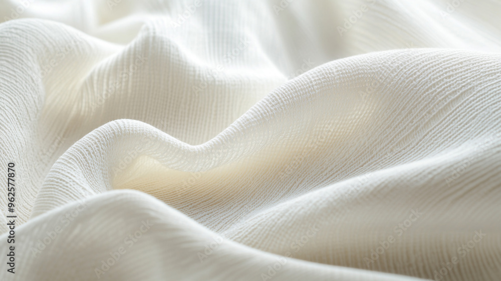Soft white fabric drapes gently, creating elegant waves and subtle textures in natural light Soft white fabric drapes gently, creating elegant waves and subtle textures in natural light