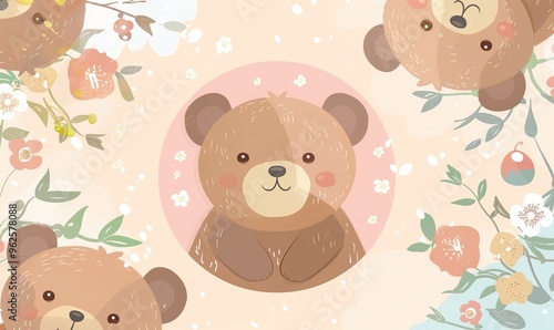 Realistic cartoon avatar of cute brown bear animal on simple minimalist background Generate AI