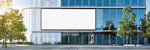 Wallpaper Mural Large horizontal outdoor billboard mockup on glass wall of a contemporary structure, providing space for advertising display in a public setting. Torontodigital.ca