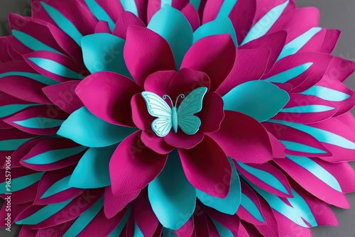 Eye-Catching Flower Petals in Raspberry and Aqua with Decorative Butterfly