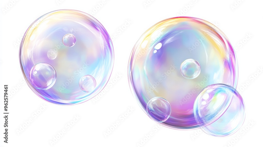 Two bubbles with a rainbow inside of them Two bubbles with a rainbow inside of them
