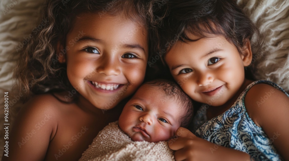 Indigenous Australian siblings joyfully cradling newborn in a cultural family embrace under natural light Indigenous Australian siblings joyfully cradling newborn in a cultural family embrace under natural light
