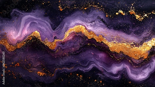 A smooth, flowing purple and gold marble background with a high-gloss finish that reflects light beautifully.