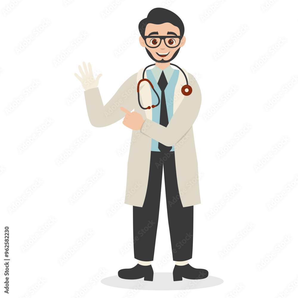 Professional Doctor Pose Illustration Isolated on White Background. Vector Character with Minimalist Cartoon Style. Professional Doctor Pose Illustration Isolated on White Background. Vector Character with Minimalist Cartoon Style.