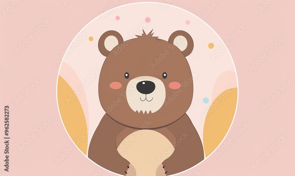 Obraz premium Realistic cartoon avatar of cute brown bear animal on simple minimalist background Generate AI