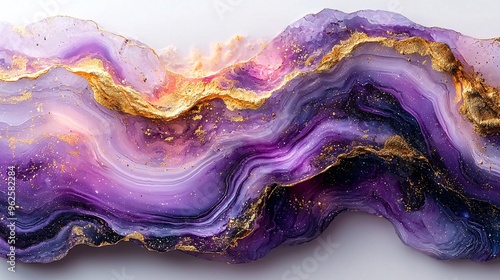 An abstract marble design blending shades of purple and gold with soft gradients and curves.