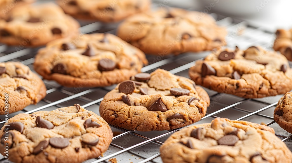 Freshly baked cookies on a cooling rack Freshly baked cookies on a cooling rack