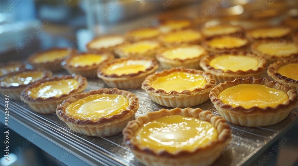 A tray of yellow pastries with a golden crust A tray of yellow pastries with a golden crust