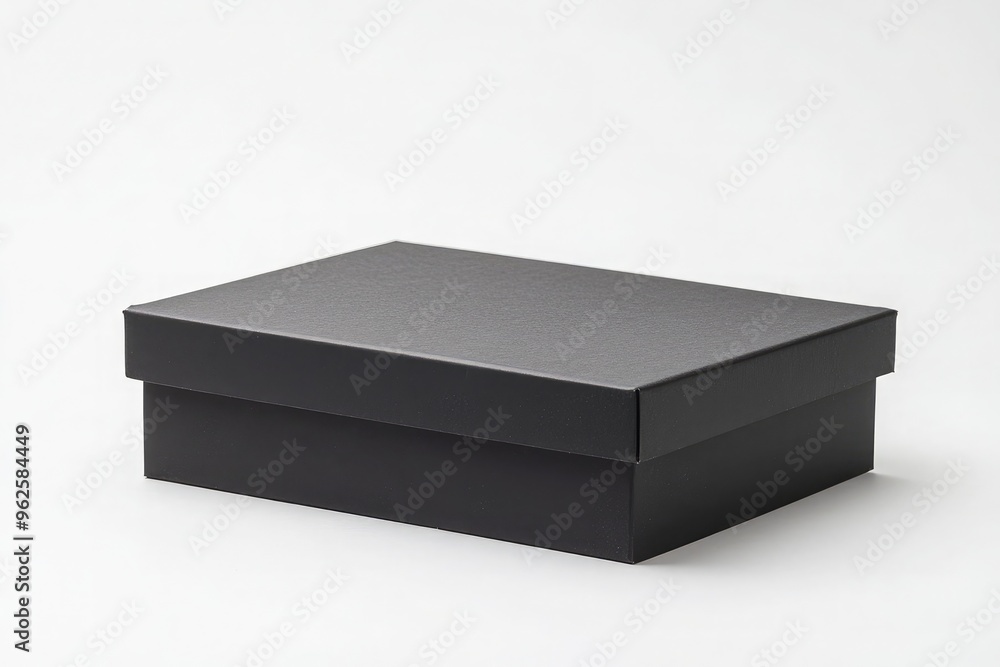 Black cardboard shoe box, with a white background and no text or logo on it Black cardboard shoe box, with a white background and no text or logo on it