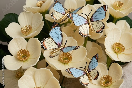 Enchanting Butterflies Dancing Among Cream Flowers with Golden Tips