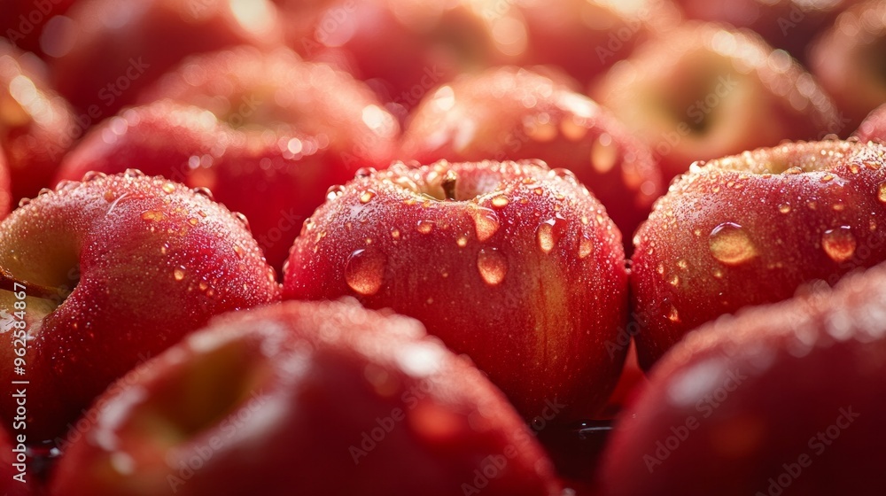 A bunch of red apples with water droplets on them A bunch of red apples with water droplets on them