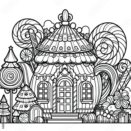 Candyland Teapot House Coloring page vector