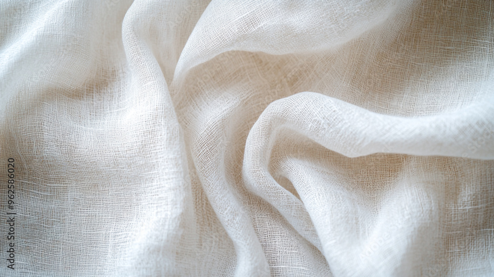 Soft white linen fabric draped elegantly on a surface showcasing texture and warmth Soft white linen fabric draped elegantly on a surface showcasing texture and warmth