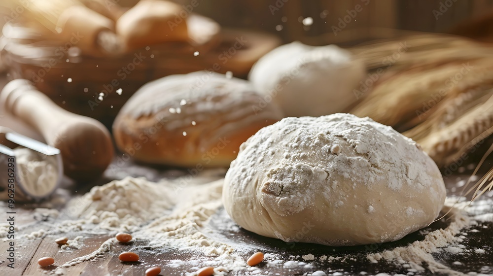 Preparing fresh bread dough with flour and yeast Preparing fresh bread dough with flour and yeast