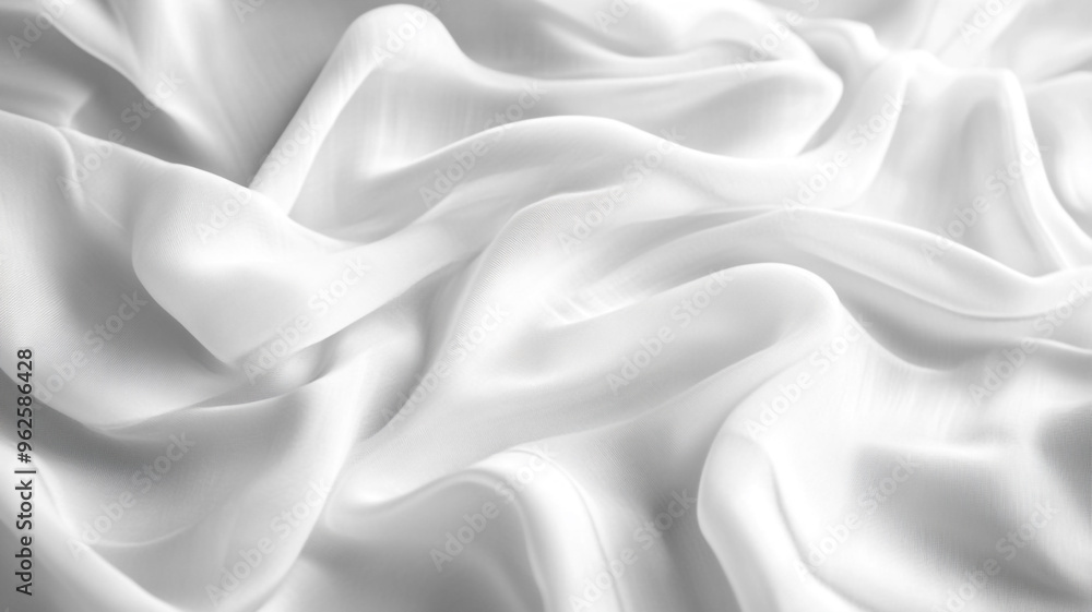 Fototapeta premium Elegant white silk fabric draped gracefully on a table, showcasing its smooth texture and sheen
