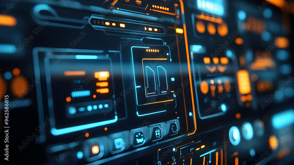 Futuristic Interface Design - Abstract 3D Background with Neon Lights and Glowing Elements Futuristic Interface Design - Abstract 3D Background with Neon Lights and Glowing Elements