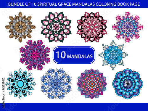 Bundle of 10 Spiritual Grace Mandalas Coloring Book Page